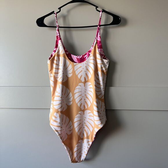 Sweet Honey Hawaii Reversible One Piece Swimsuit Women Medium Monstera Floral - Picture 4 of 9